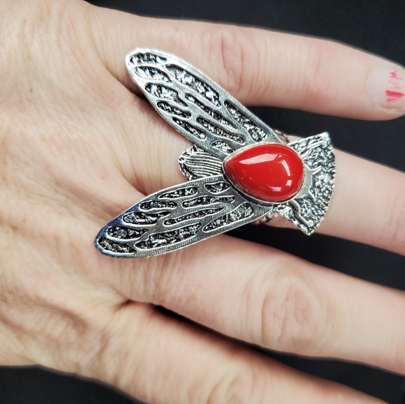 New Coral Flying Insect Silver Ring. - Picture 7 of 14